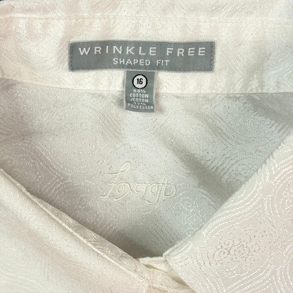 Foxcroft Womens Button Up Shirt Size 16 Shaped Fit White Jaquard Wrinkle Free - Picture 8 of 16